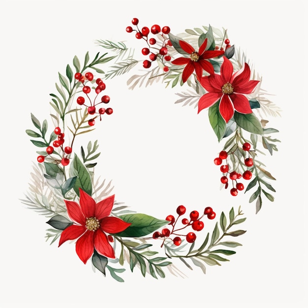 there is a wreath of poinsettis and leaves on a white background generative ai