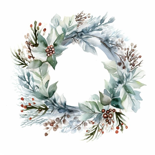 Photo there is a wreath with leaves and berries on it generative ai