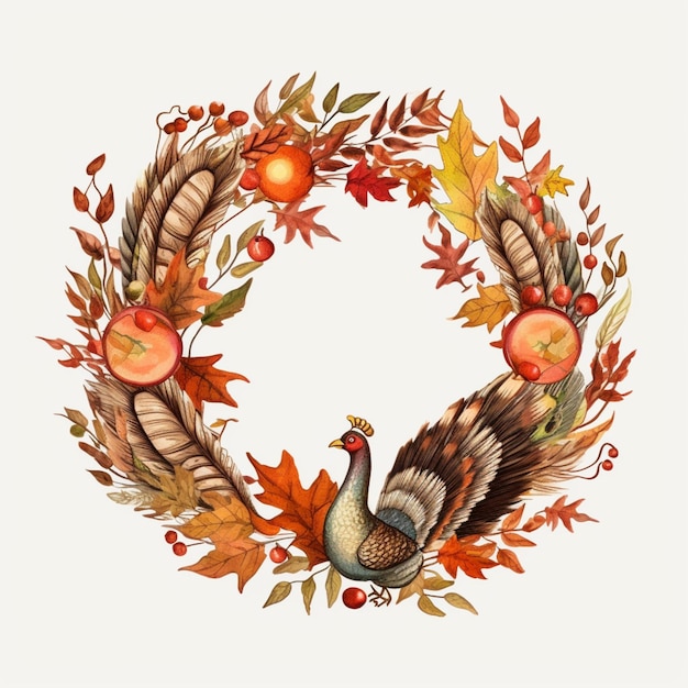 Photo there is a wreath with a turkey and apples in it generative ai