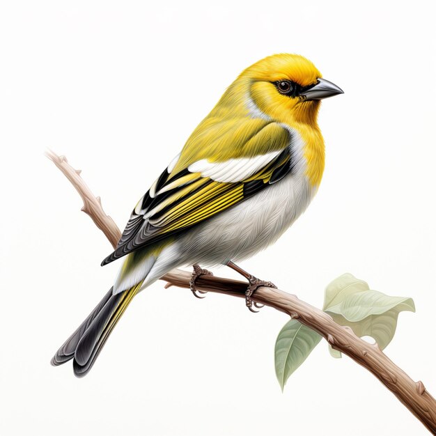 Photo there is a yellow bird sitting on a branch with leaves generative ai
