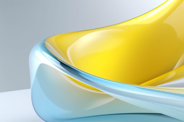 There is a yellow and blue bowl sitting on a table generative ai