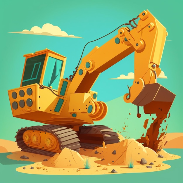 Foto c'è un bulldozer giallo che scava un mucchio di terra generativa ai