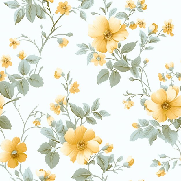 Photo there is a yellow flower pattern on a white background generative ai