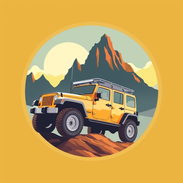 Photo there is a yellow jeep driving on a rocky road generative ai