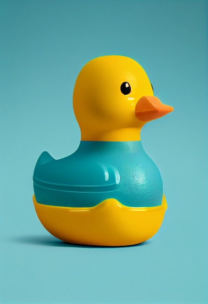 Photo there is a yellow rubber duck toy with a blue top generative ai