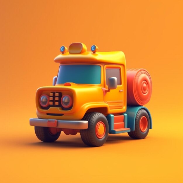 There is a yellow truck with a red and orange trailer on it generative ai