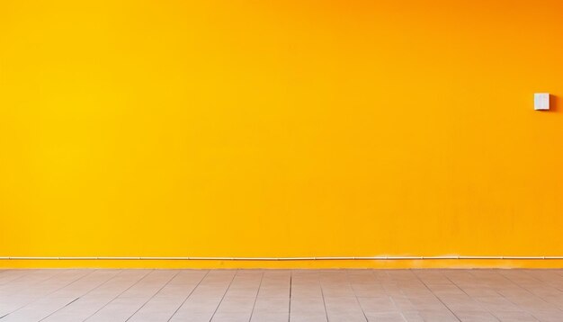 There is a yellow wall with a white door and a white floor generative ai