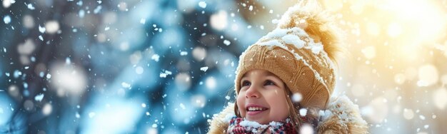 Photo there is a young girl wearing a hat and scarf in the snow