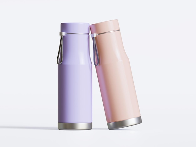 Thermal Sport Water Bottle 3D Rendering White Blank color on gray background