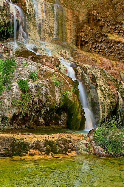 Thermal water cascade in the natural aqueduct of villanueva