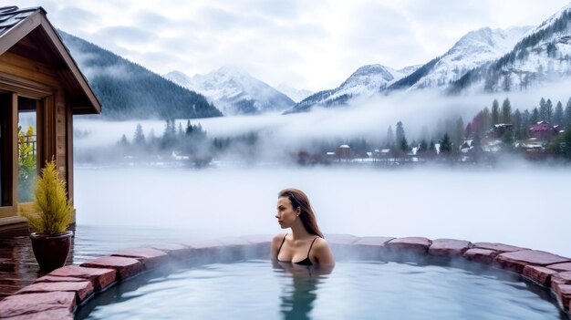 thermale spa in het wintergebied van de bergen foto van hoge kwaliteit