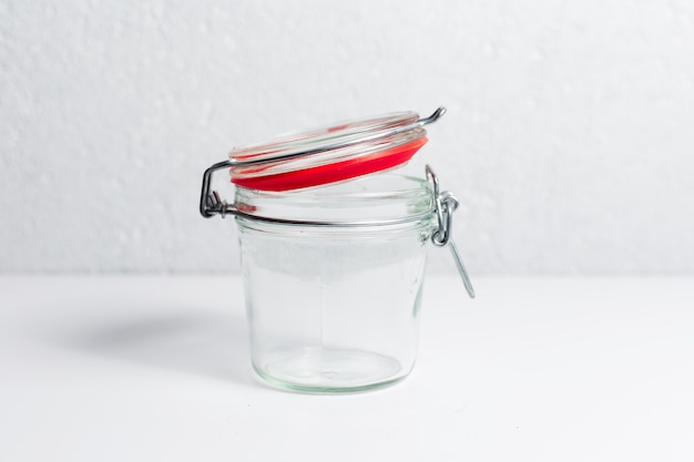 Thermo glass jar on white surface.