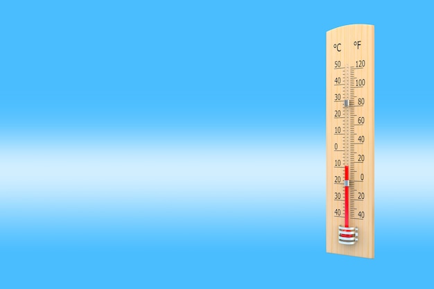 Thermometer against blue background as a concept of ambient temperature. 3d rendering