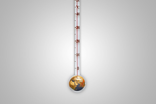 Termometro e terra con un certo numero di alta temperatura