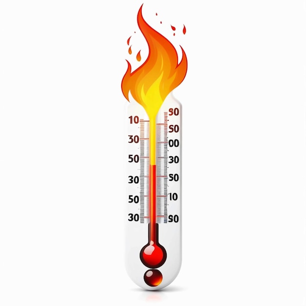 Photo thermometer on fire on white background