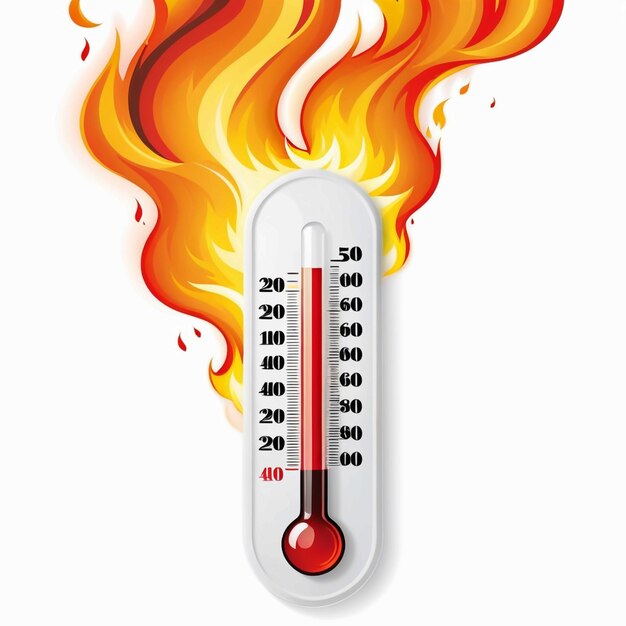 Thermometer on fire on white background