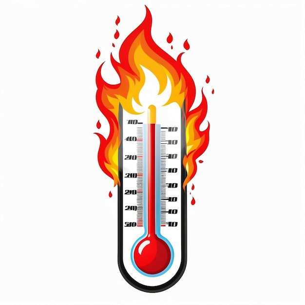 Photo thermometer on fire on white background