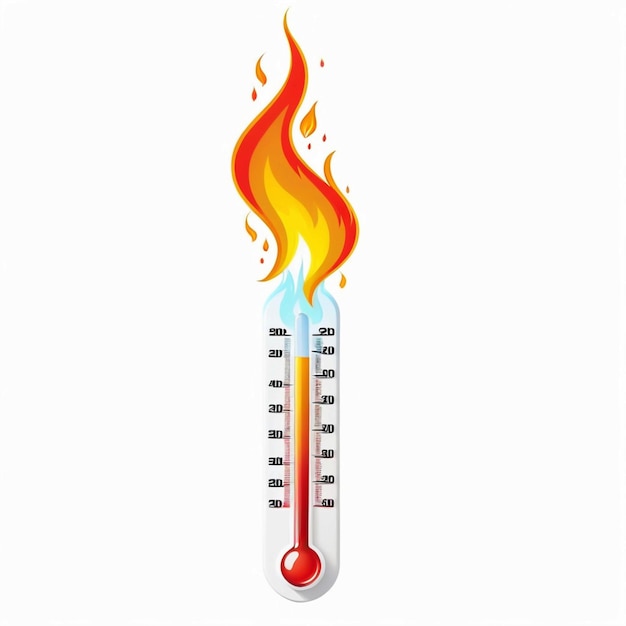 Photo thermometer on fire on white background