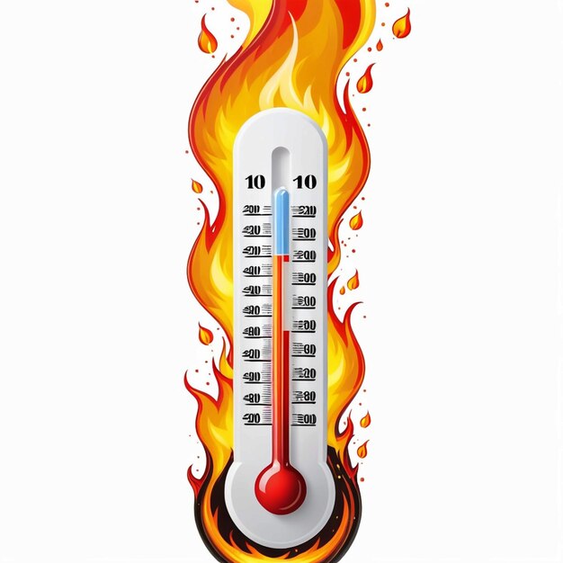 Photo thermometer on fire on white background