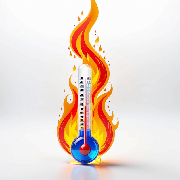 Фото Огненный термометр на белом фоне
