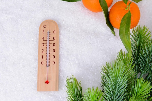 Thermometer in snow close-up