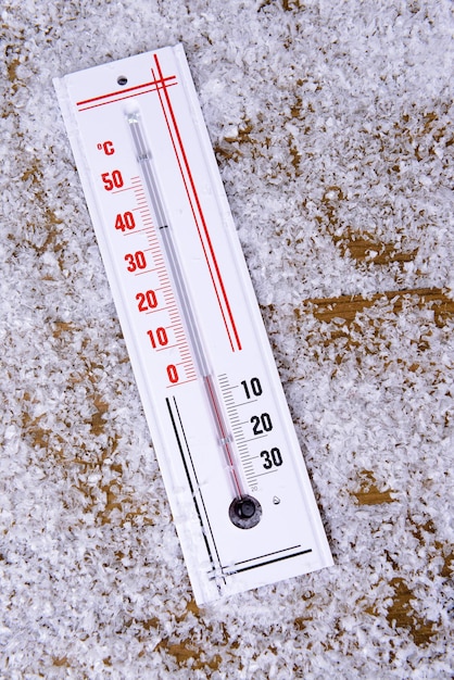 Thermometer in snow closeup