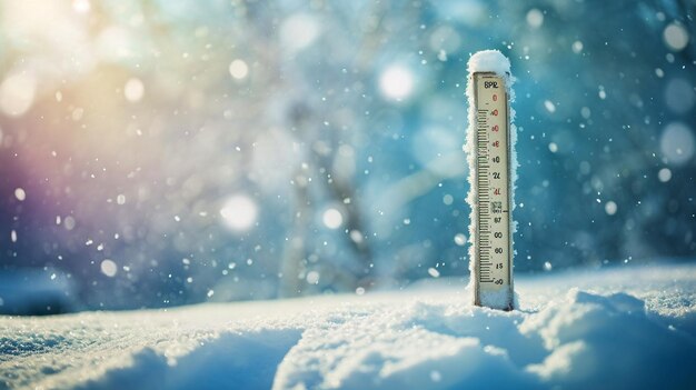 thermometer with red temperature and snow