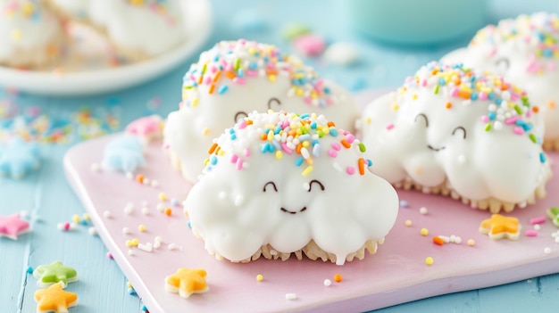 These adorable treats are shaped like fluffy clouds and adorned colorful sprinkles Generative Ai