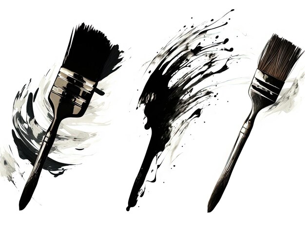 Photo of these brushes are shown in several different ways in the style of dynamic brushstrokes