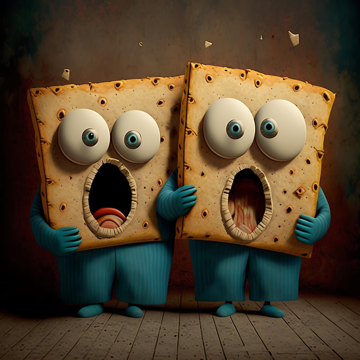 फोटो they are two people with eyes and mouths holding a piece of bread