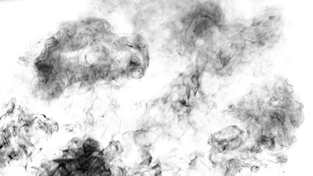 Thick black smoke on a white isolated background