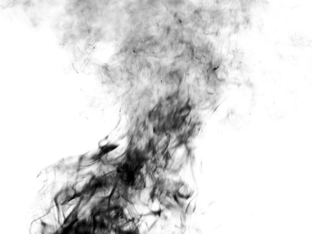 Thick black smoke on a white isolated background