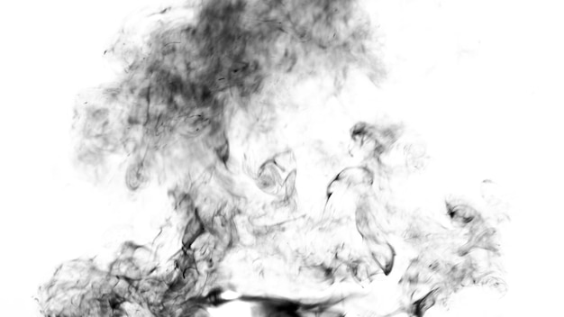 Thick black smoke on a white isolated background