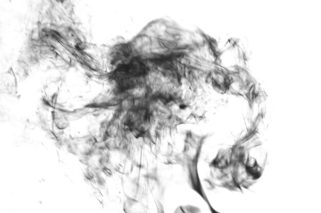 Thick black smoke on a white isolated background