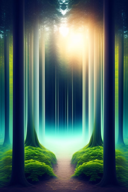 Thick Forest Dark Green background old trees generated Ai