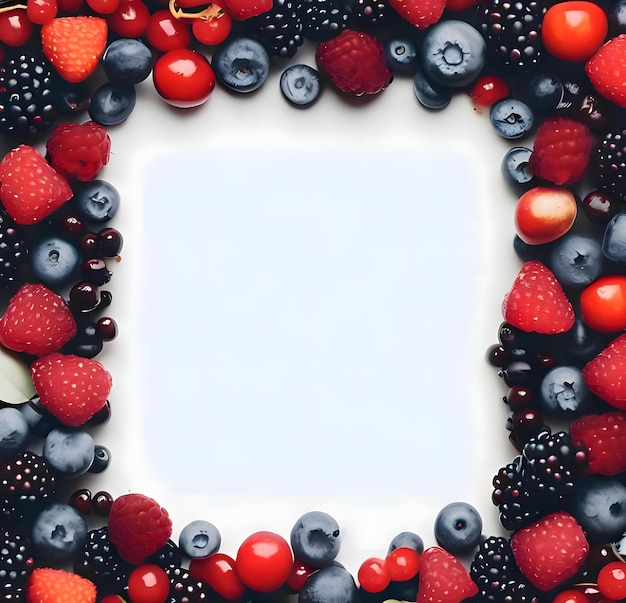 Photo thick frame of fruits and berries