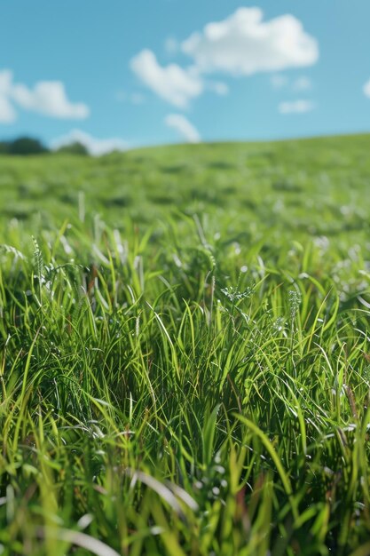 Foto erba verde spessa nel prato ai generativa