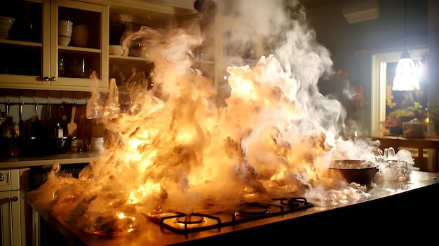 Фото Густые клубы дыма и языки огня, вырывающиеся из кухни, стали результатом аварии, быстро переросшей в настоящий ад.