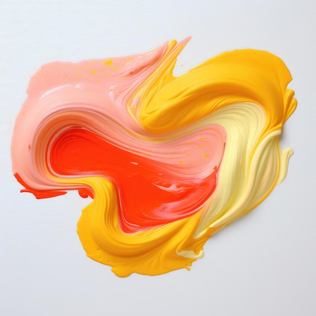 Thick redorange and pastel yellow paint on a white background
