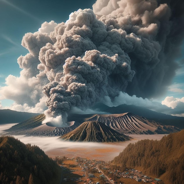 Thick Smoke Eruption of Mount Bromo in Indonesia