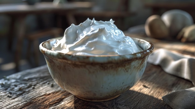 Foto crema acida spessa in una ciotola in primo piano