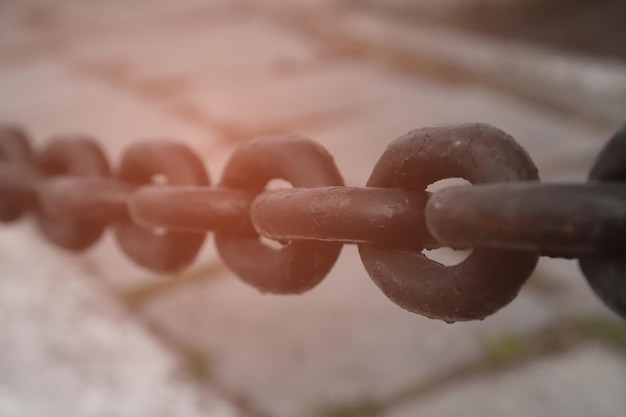 Thick steel black chain detail closeup