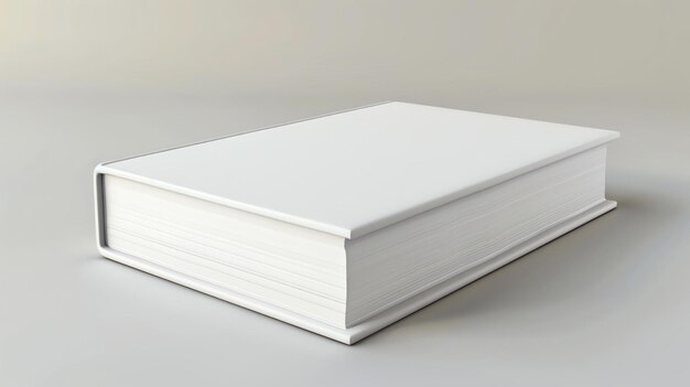 Photo a thick white book is sitting on a pale gray surface the book is closed and the spine is facing the camera