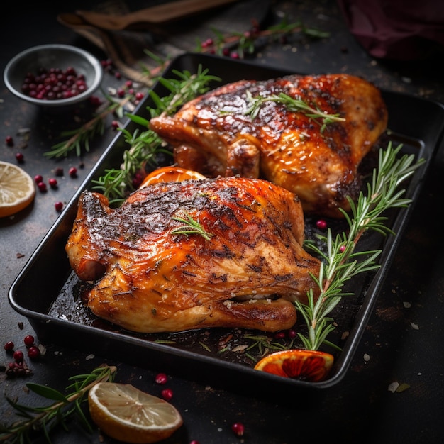 Thigh turkey baked in the oven with spices grill chicken