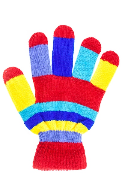 Thin Colorful gloves shows five fingers isolated on white.