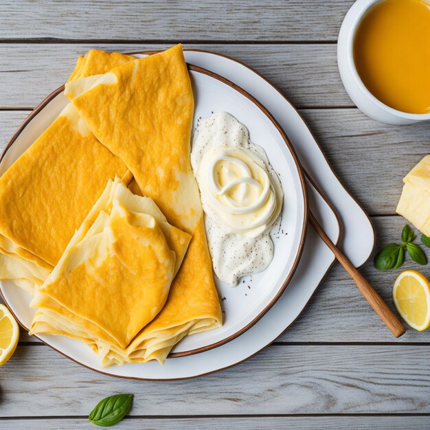 Thin crepes or pancakes with butter honey