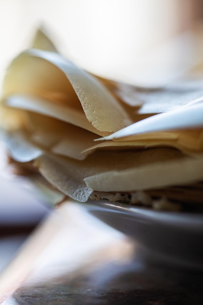 Thin crepes served on a plate Close up