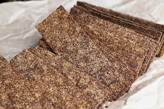 Thin and crispy bread close up