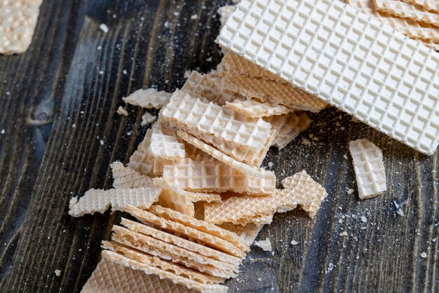 Thin crispy waffles made of wheat flour eggs and sugar