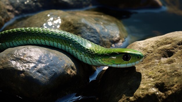 A thin green snake